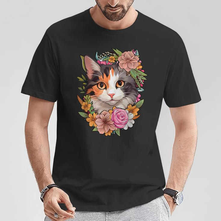 Cute Floral Calico Cat T-Shirt Unique Gifts