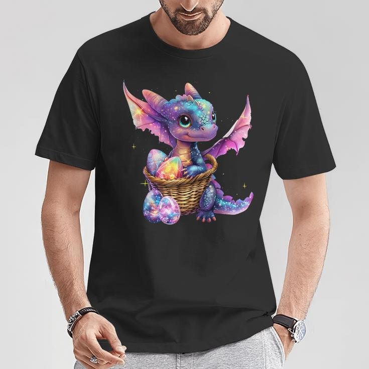 Cute Space Dragon Collecting Easter Eggs Basket Galaxy Theme T-Shirt Unique Gifts