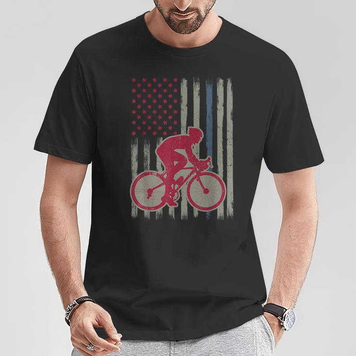 Cycling American Flag Patriotic Usa 4Th Of July Vintage T-Shirt Unique Gifts