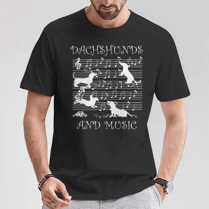 Dachshund Music Notes Musician Clef Piano T-Shirt Unique Gifts