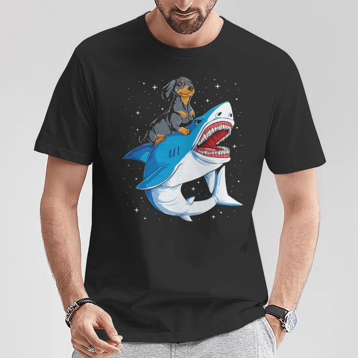 Dachshund Shark Kids Boys Men Space Galaxy Jawsome T-Shirt Unique Gifts