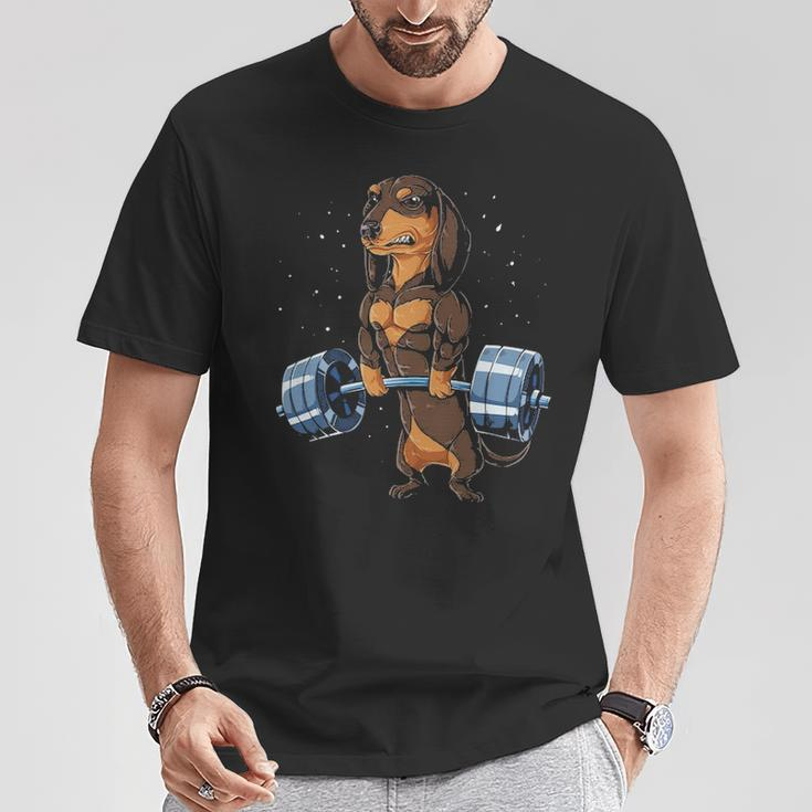 Dachshund Weightlifting Deadlift Men Fitness Gym Workout T-Shirt Unique Gifts