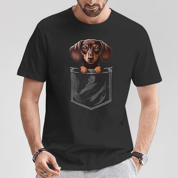 Dackel Hund In Brusttasche Niedlich Lustig T-Shirt Lustige Geschenke