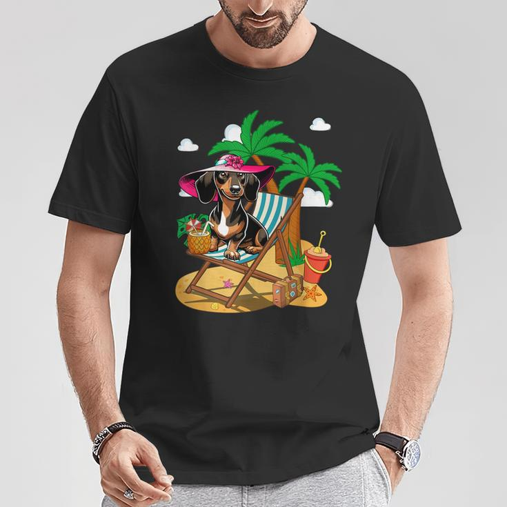 Dackel Am Strand Kostüm Sommer Urlaub Liebhaber Besitzer Kinder T-Shirt Lustige Geschenke