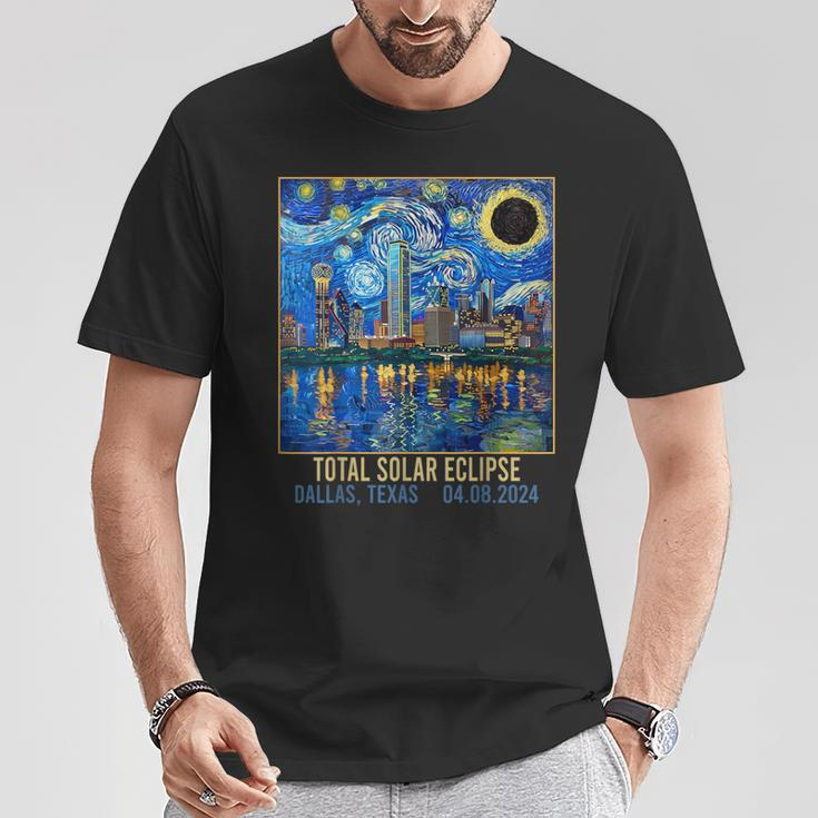 Dallas Texas Skyline Artistic Total Solar Eclipse 2024 T-Shirt Unique Gifts