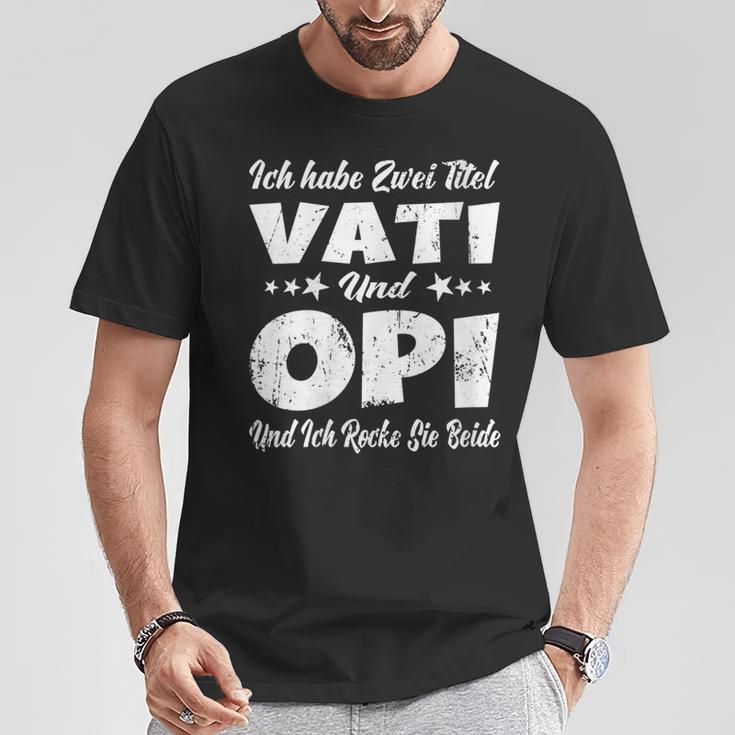 Damen Ich Habe Zwei Titel Papa Und Opa -Aterati & Opiatertag Mit-Ausschnitt T-Shirt Lustige Geschenke