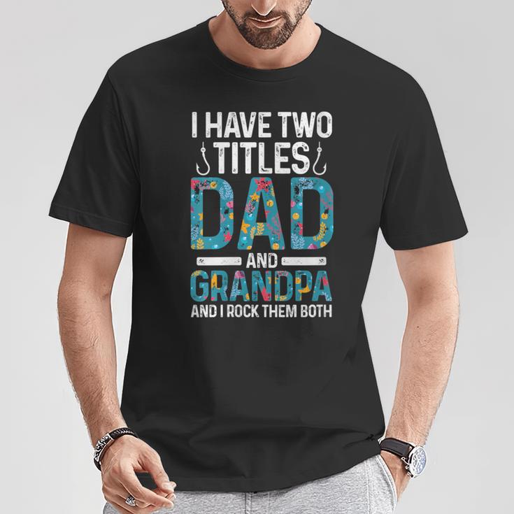 Damen Ich Habe Zwei Titel Papa Und Opa Großvater Mit-Ausschnitt T-Shirt Lustige Geschenke