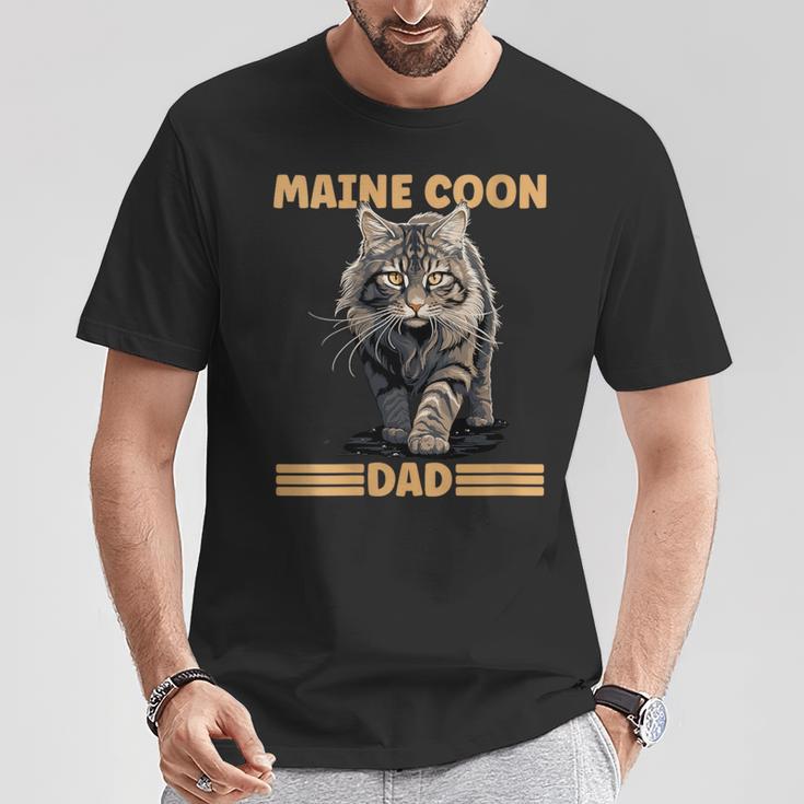 Damen Maine Coon Papa Katzenliebhaber Maine Coon Dad Mit-Ausschnitt T-Shirt Lustige Geschenke