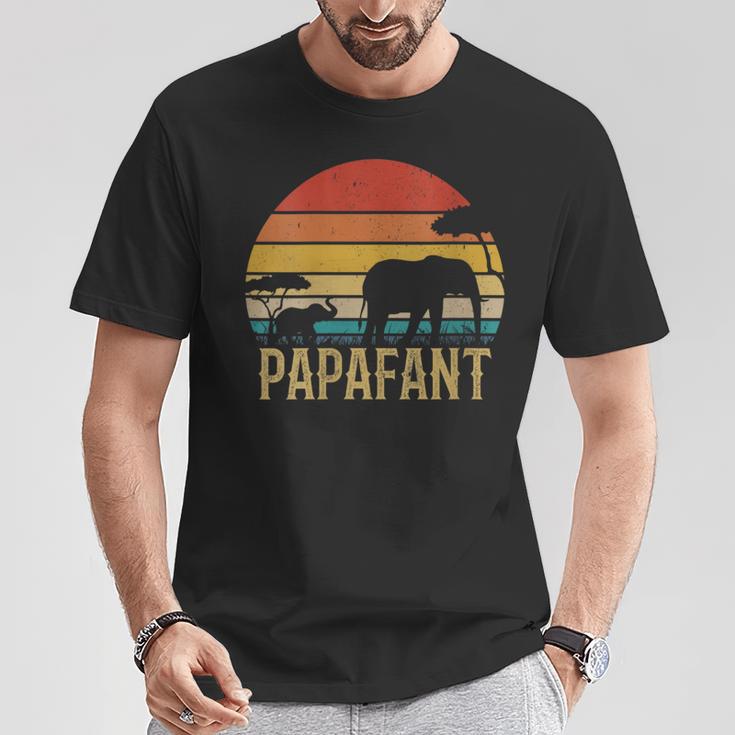 Damen Papafant Papa Elefant Retrointage Sunsetatertag Savanne Mit-Ausschnitt T-Shirt Lustige Geschenke