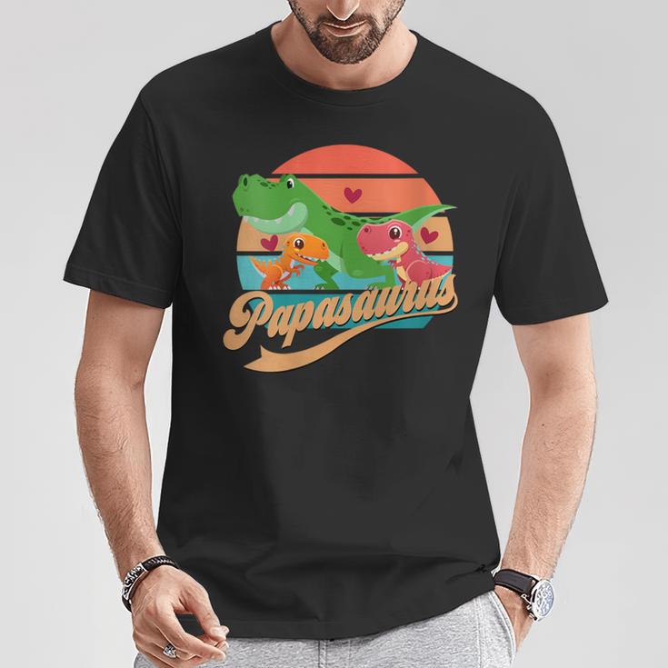 Damen Papasaurus Lustigesater Spruch Papa Dino Mit-Ausschnitt T-Shirt Lustige Geschenke