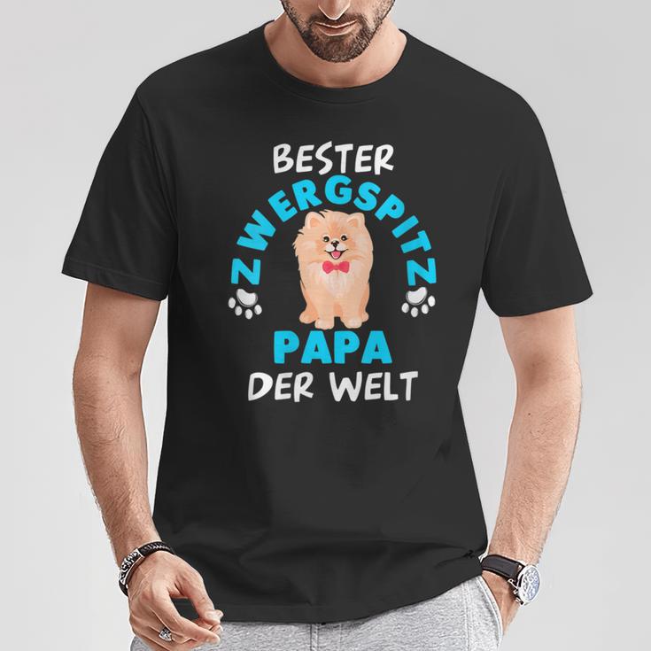 Damen Pomeranian Zwergspitz Papaatertag Papa Mit-Ausschnitt T-Shirt Lustige Geschenke