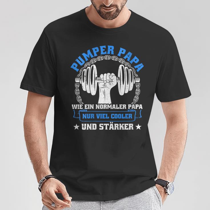 Damen Pumper Papa Bodybuilder Kraftsport Gym Lustiges Bodybuilding Mit-Ausschnitt T-Shirt Lustige Geschenke