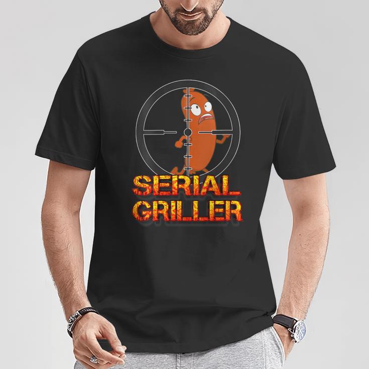 Damen Serial Griller Grillenatertag Grill Herrentag Papa Mit-Ausschnitt T-Shirt Lustige Geschenke