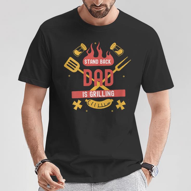 Damen Stand Back Papa Grillt Mit-Ausschnitt T-Shirt Lustige Geschenke