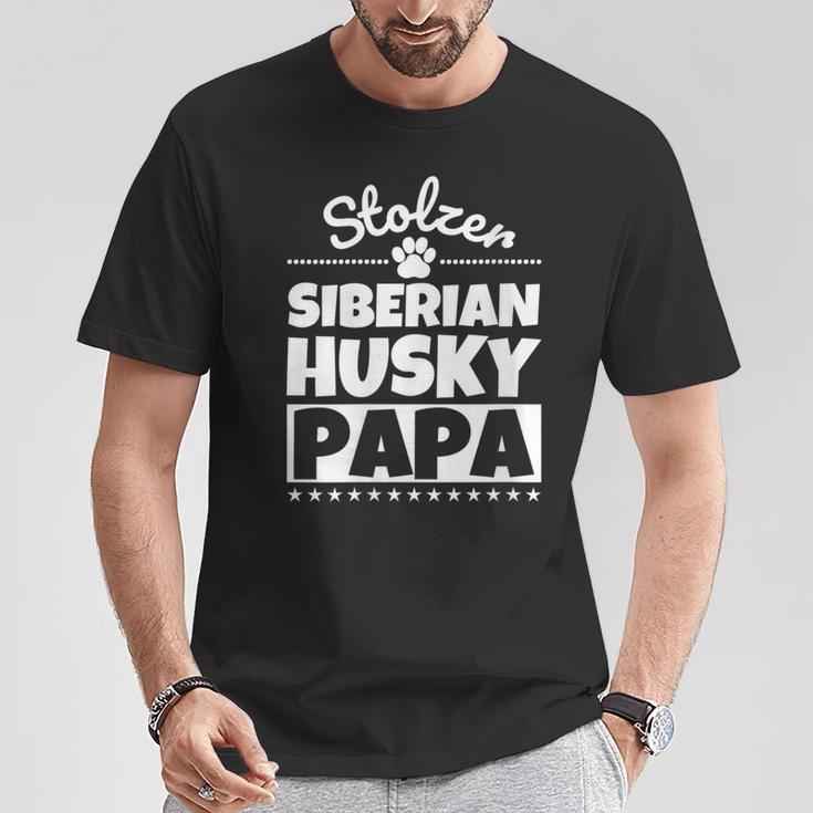 Damen Stolzer Siberian Husky Papa Mit-Ausschnitt T-Shirt Lustige Geschenke