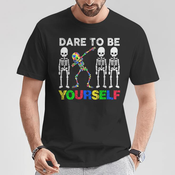 Dare To Be Your Self Dabbing Skeleton Autism Awareness T-Shirt Unique Gifts
