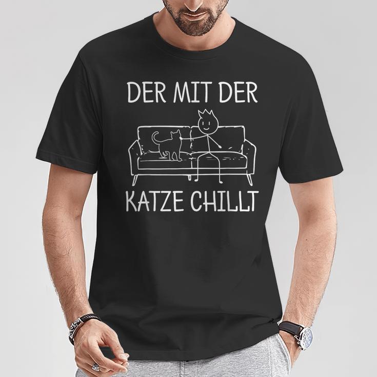 Der Mit Der Katze Chillt Katzenpapa The Mit Cat T-Shirt Lustige Geschenke