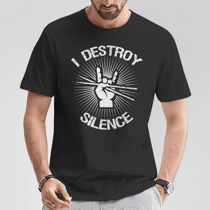 I Destroy Silence Vintage Music Bands Drum Sticks Drummer T-Shirt Unique Gifts