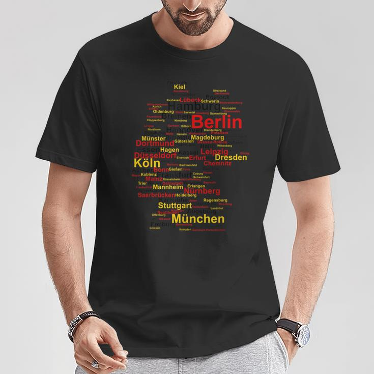 Deutschland Karte Umriss Städte Berlin Hamburg Köln Flagge T-Shirt Lustige Geschenke