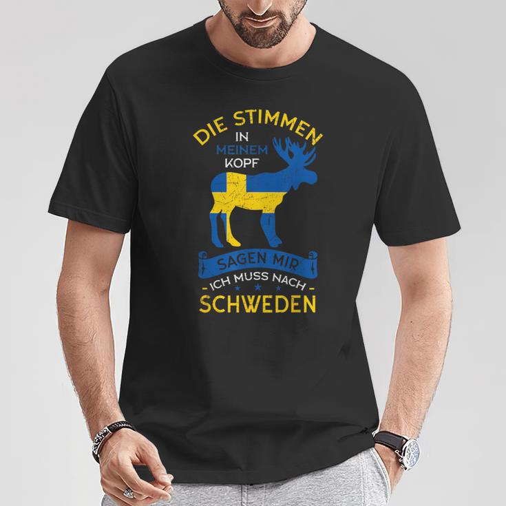 Die Stimmen In Meinem Kopf Sagen Mir Ich Muss Nach Schweden T-Shirt Lustige Geschenke