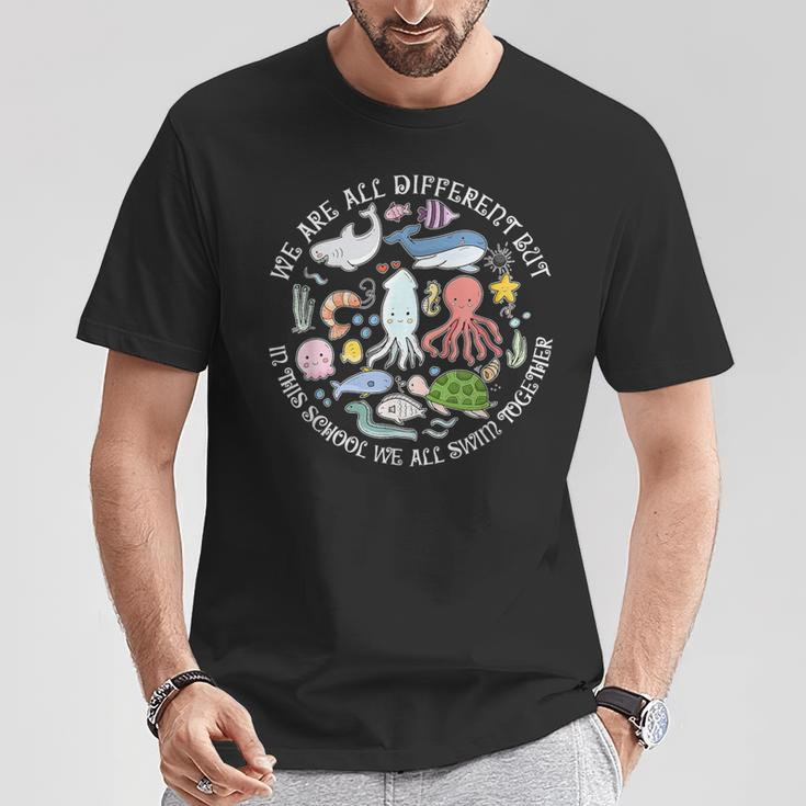 We Are All Different But In This School We All Swim Together T-Shirt Funny Gifts