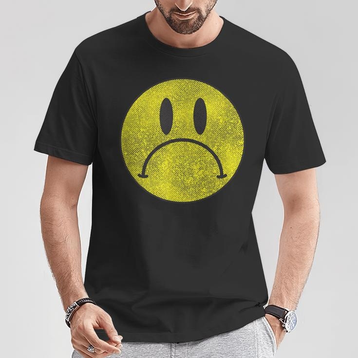 Distressed Frowny Anti Smile Grumpy Sad Face T-Shirt Unique Gifts