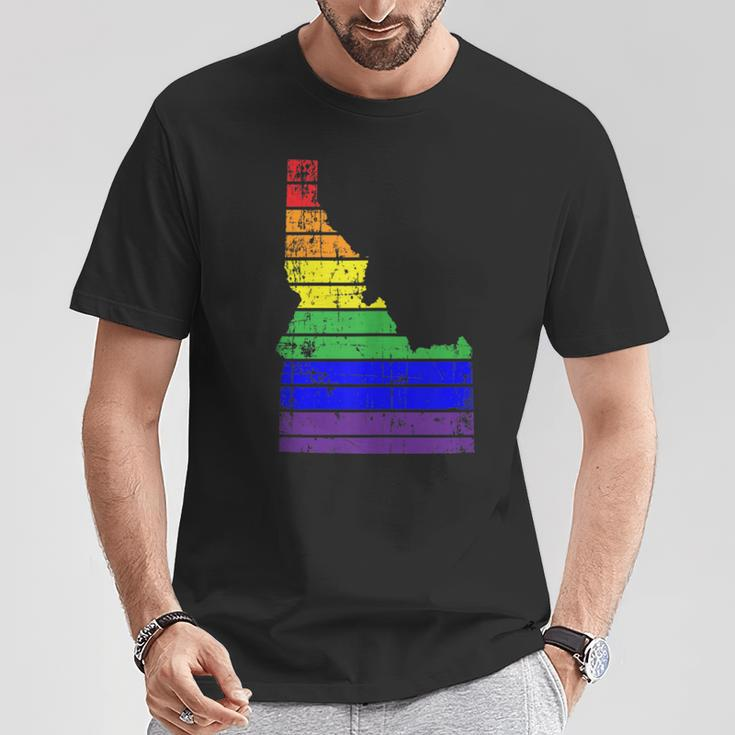 Distressed State Of Idaho Lgbt Rainbow Gay Pride T-Shirt Unique Gifts