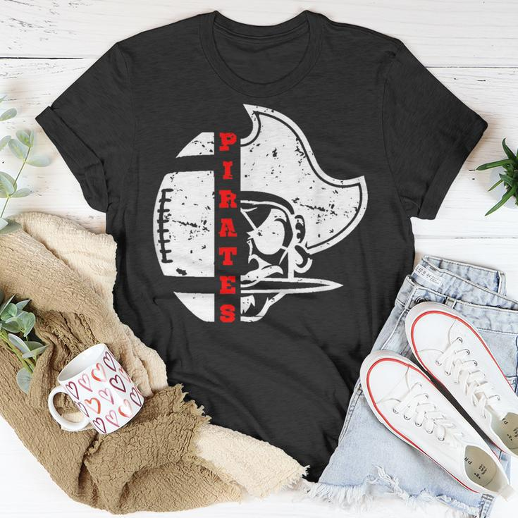 Distressed White Lcp Go Pirates With Football And Patch T-Shirt Unique Gifts