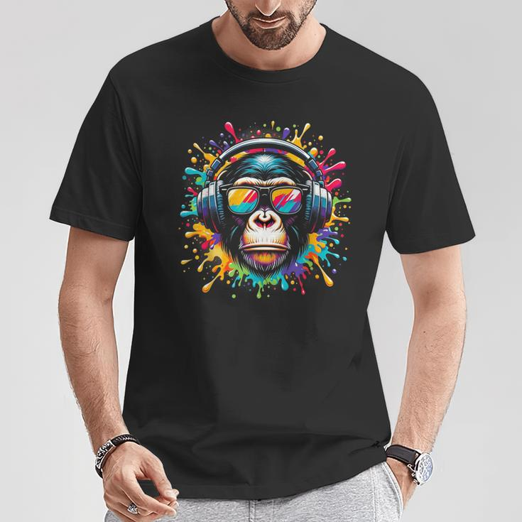 Dj Affen Monkey Mit Kopfhörer Und Sonnenbrille Herren Damen T-Shirt Lustige Geschenke