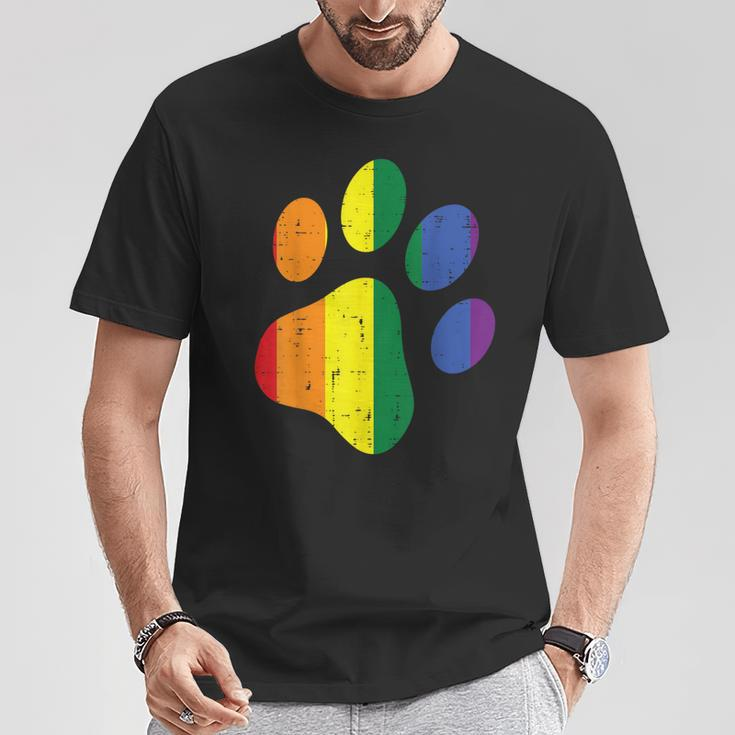 Dog Paw Print Lgbtq Rainbow Flag Gay Pride Ally Dog Lover T-Shirt Unique Gifts