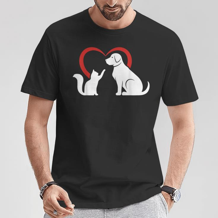 Dog Puppy And Baby Cat Heart Animal Dog & Cat T-Shirt Personalized Gifts