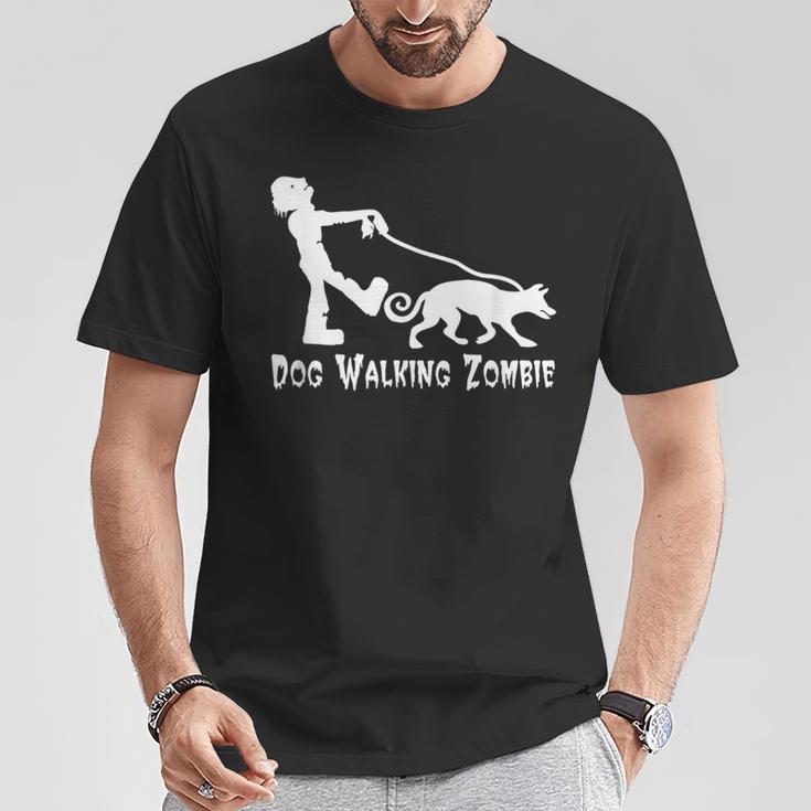 Dog Walking Zombie Living Dead Humor T-Shirt Unique Gifts