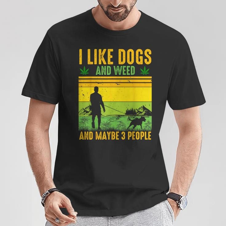 I Like Dogs And Weed And Maybe 3 People Vintage Stoner T-Shirt Unique Gifts