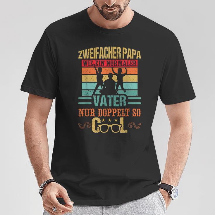 Double Papa Father's Dayon Zwei Kinder Double Father T-Shirt Lustige Geschenke