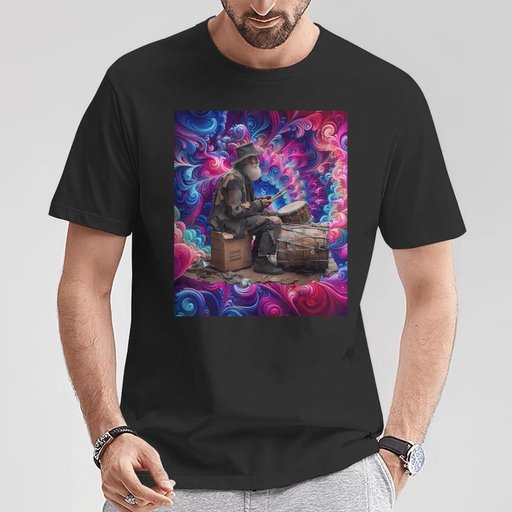 Drumming Tess Für Die Old Man Psychedelic Street Drummers T-Shirt Lustige Geschenke