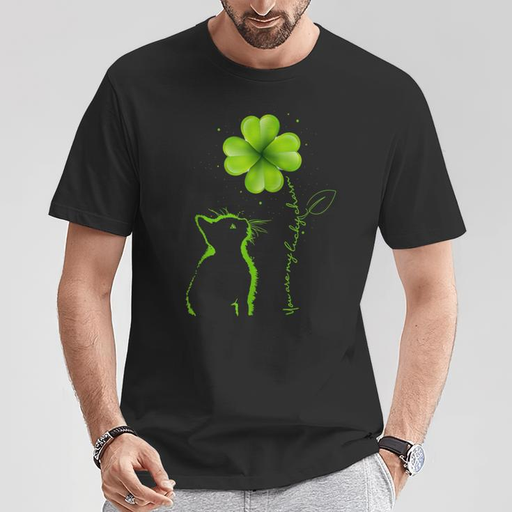 Du Bist Mein Glücksbringer Cat Clover St Patrick Black T-Shirt Lustige Geschenke