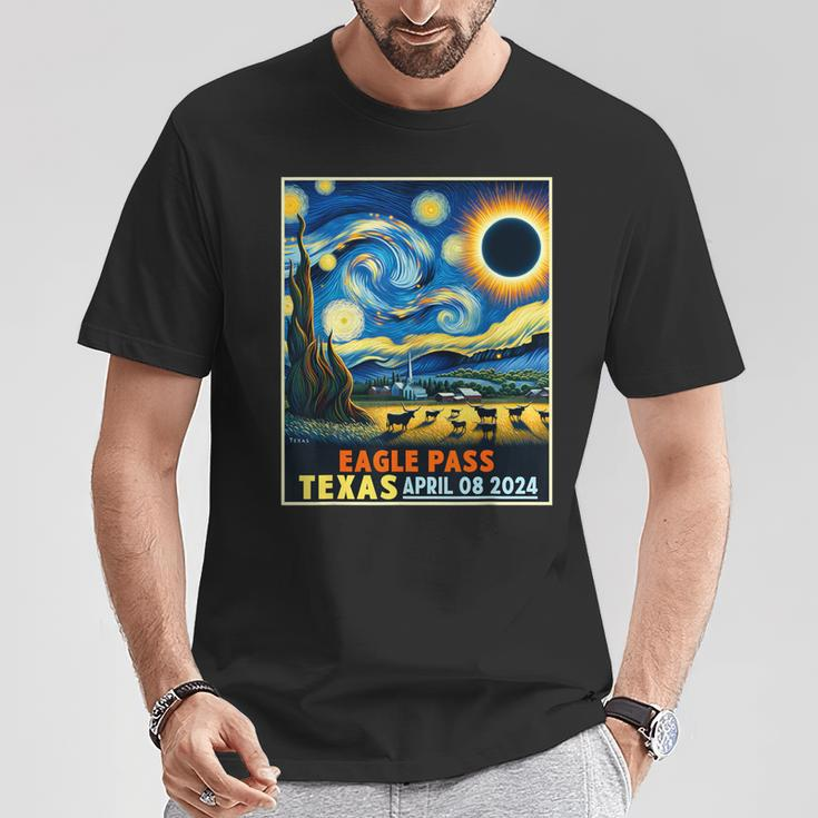 Eagle Pass Texas Total Solar Eclipse 2024 Starry Night T-Shirt Unique Gifts