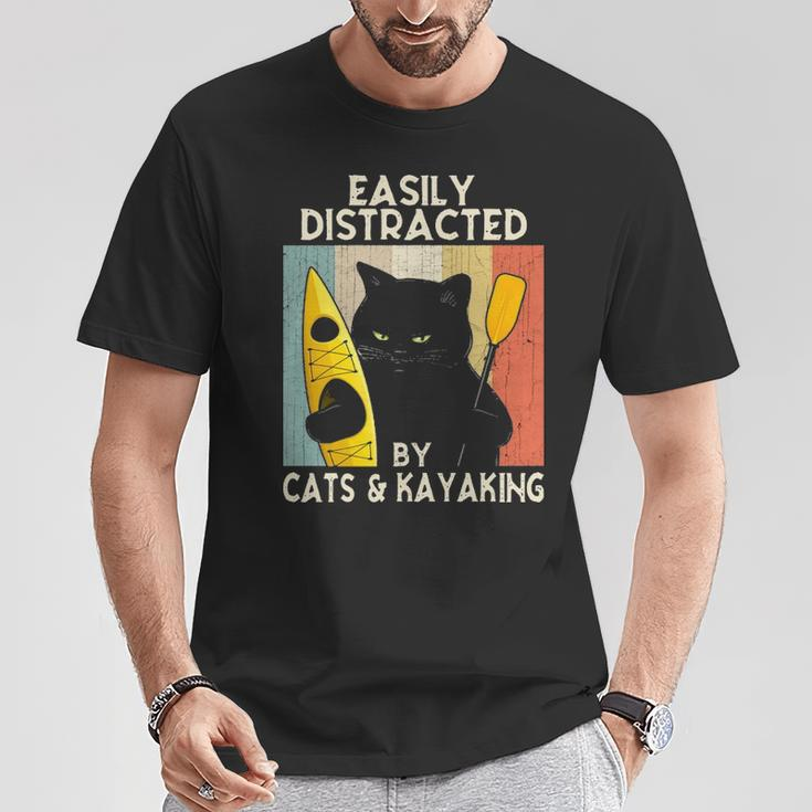 Easily Distracted By Cats & Kayaking Cat Lovers Kayakers T-Shirt Unique Gifts