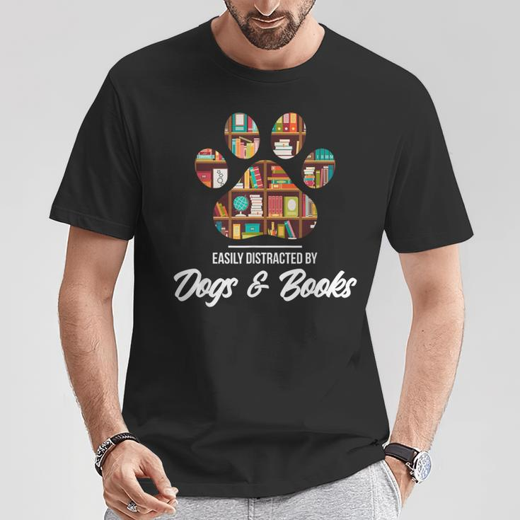 Easily Distracted By Dogs And Books Animal Lover T-Shirt Unique Gifts
