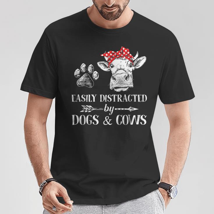 Easily Distracted By Dogs And Cows Women T-Shirt Unique Gifts