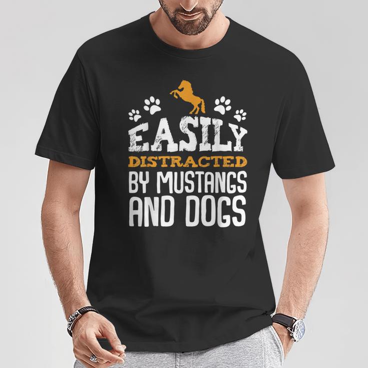 Easily Distracted By Mustangs And Dogs Animal Lover T-Shirt Unique Gifts