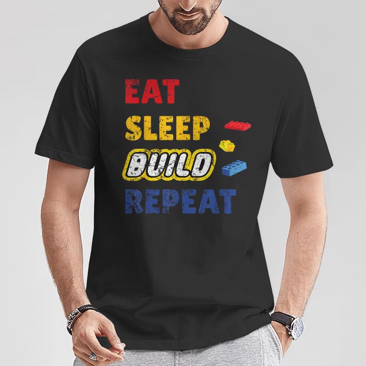 Eat Sleep Build Repeat Klemmbaustein Spielzeug Stones T-Shirt Lustige Geschenke