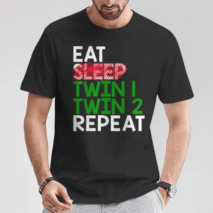 Eat Sleep Twin 1 Twin 2 Repeat Mom Of Twins For Mom T-Shirt Unique Gifts
