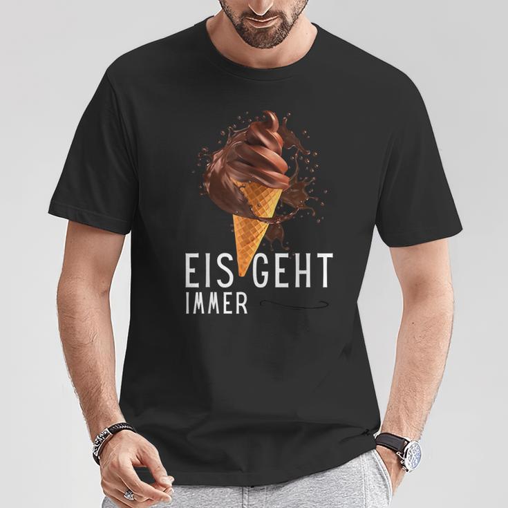 Eis Geht Immer Eisparele Eiscafe Schokoladeneis Orange T-Shirt Lustige Geschenke