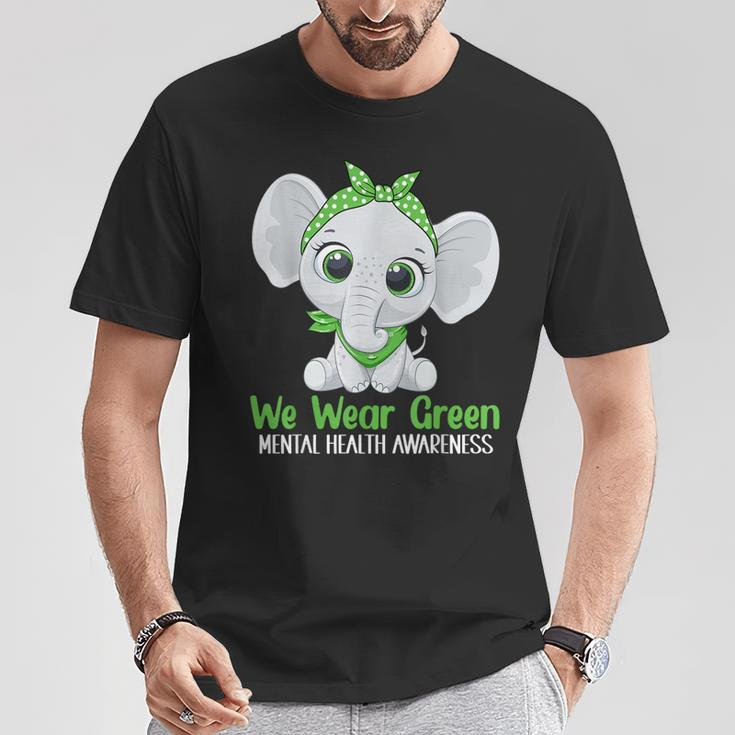 Elehant Mental Health Awareness Green Ribbon T-Shirt Funny Gifts