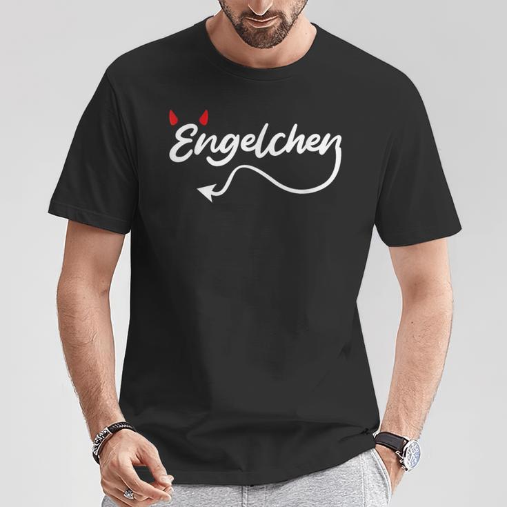 Engelchen Schriftzug Schwarzes T-Shirt mit Herzmotiv, Liebe Design Lustige Geschenke