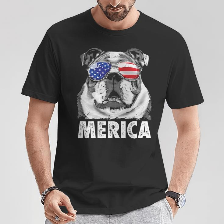 English Bulldog 4Th Of July Merica Usa Flag Retro T-Shirt Unique Gifts
