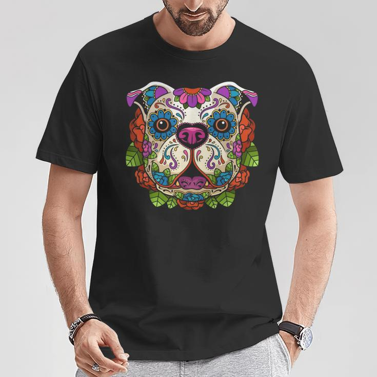 English Bulldog Sugar Skull Dog Calavera Dia De Los Muertos T-Shirt Unique Gifts
