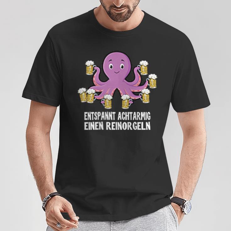 Entspannt Achtarmig Einen Reinorgeln Pocket Bier Party T-Shirt Lustige Geschenke