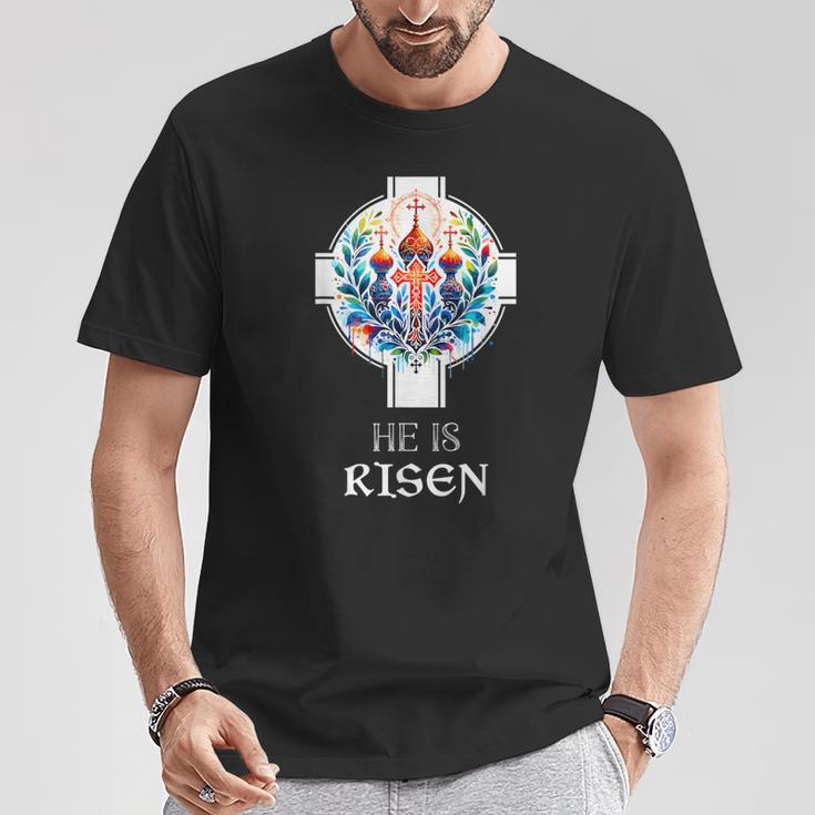 Er Ist Auferstandenes Kreuz Jesus Ostern Christliche Religiöse Männer Jugendliche T-Shirt Lustige Geschenke